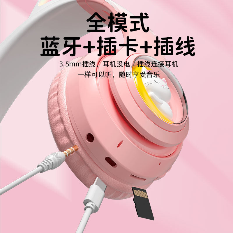 Space Capsule Cat Ear Bluetooth Headphones5.3Head-mounted Cute Glowing Cross-border Hot Item STN28S Ultra-long life battery
