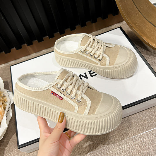 Summer New Trendy Women's Shoes Korean Style Canvas Shoes Thick Sole Loafers Fashion ins White Sneakers Platform Shoes Soft Sole