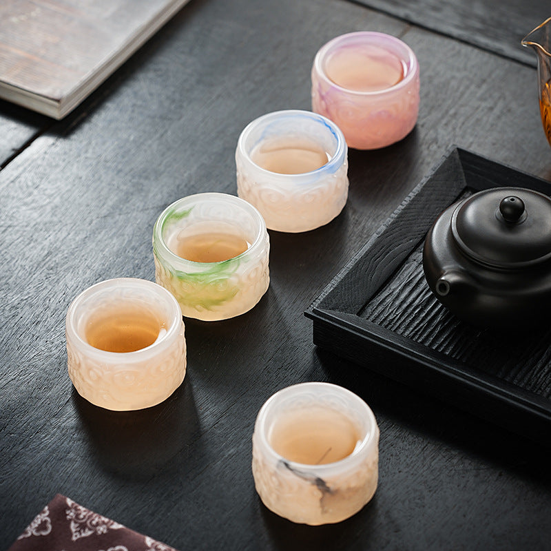2024New High-End Glazed Cloud Pattern Tea Cup Set Single Master Cup Kung Fu Tea Cup Business Gift for Gifting