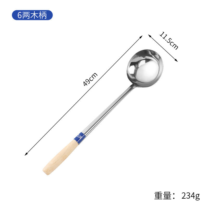 Stainless Steel Stir-Fry Spoon Chef's Stirring Spoon Long Handle Soup Spoon Serving Spoon Stir-Fry Spoon Kitchen Spatula Wooden Handle Pot Spatula Spoon
