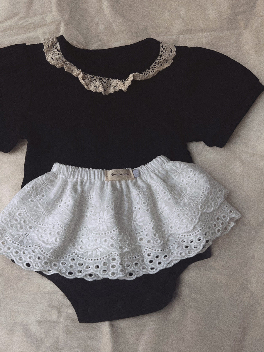 Korean Baby Layered Short Skirt with Lace Trim, Girls' Versatile Apron, French Retro Style, Stylish Ultra Short Cotton Skirt for Children