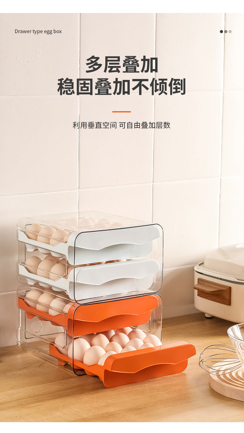 Ruge Transparent Double Layer Fresh-Keeping Box Kitchen household plastic sealed egg carton Drawer-style Refrigerator Storage Box
