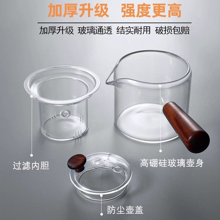 High Temperature Resistant Glass Filter Teapot Health Pot Side Wooden Handle Anti-scalding Teapot Tea Maker Flower Teapot Tea Set