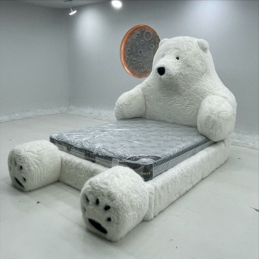 Internet Celebrity Creative Large Two-Dimensional Animal Polar Bear Monster Bed Genuine Leather Fabric Plush Light Luxury Minimalist Cream Bed