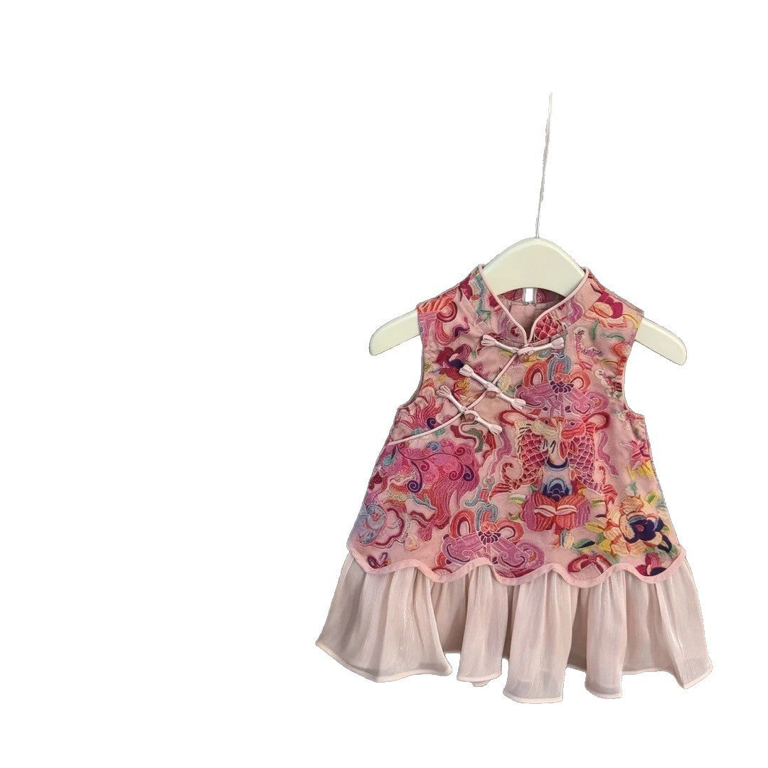 【Sweet Little Chef】Yuyue Longmen！Baby Girl New Chinese Style National Style Cheongsam Vest Fish Tail Skirt One-Year-Old Dress