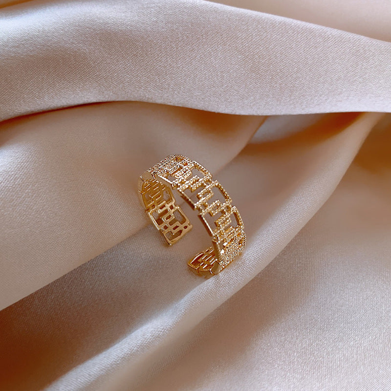 Real Gold Plated Baroque Pearl Tulip Flower Open Ring Korean Fresh Sweet Forest Style Light Luxury Jewelry