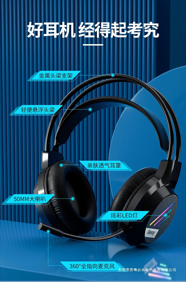 Wrangler Over-Ear Computer Headphones with Microphone Wired Desktop Gaming E-Sports Dedicated7.1Headset USB Large