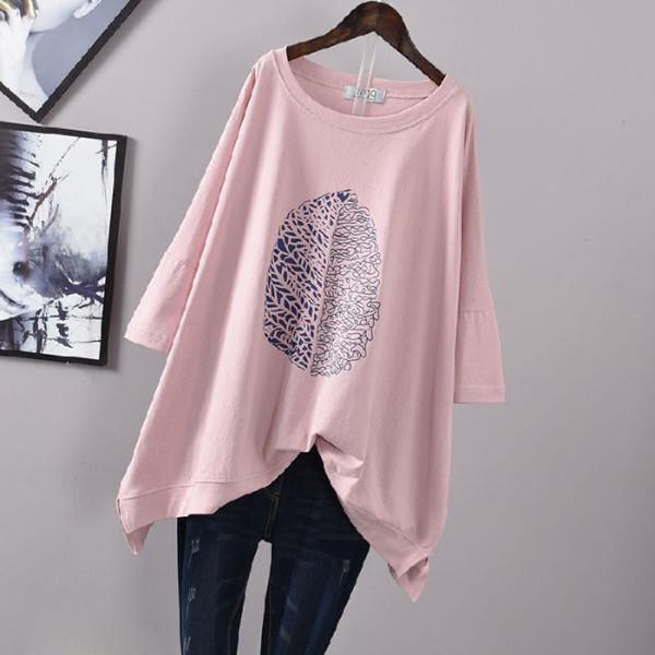 200Plus Size Women's Summer Leaf Print Casual Split Mid-Length Short Sleeve Dress T Women's Loose Fit Plus Size Shirt
