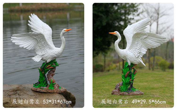 Outdoor Garden Imitation White Egret Fiberglass Ornament Home Courtyard Pool Rockery Resin Sculpture Floor Decoration