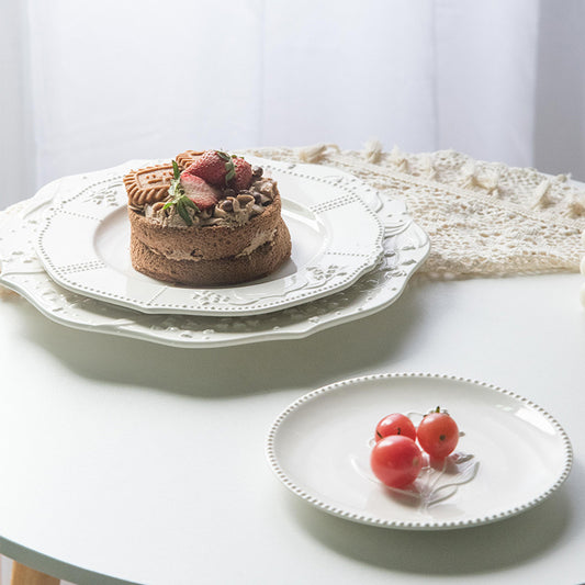 American Relief Lily of the Valley Series Lace Ceramic Western Pasta Plate Pastry Dessert Plate Deep Plate Household Dish Plate
