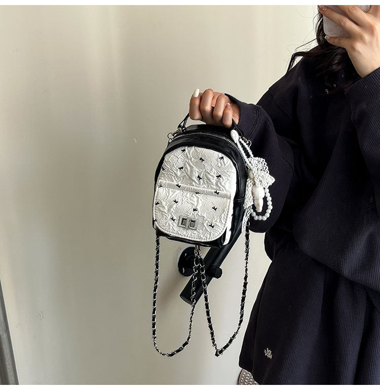 Foreign Trade Color-Block Niche Women's Backpack2025Spring and Summer New Mini Versatile Chain Super Popular Double Shoulder Small Bag