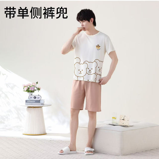 Foreign Trade Cross-Border Internet Celebrity Live Korean Version Cartoon Wearable Couple Short Sleeve Pajamas Homewear Summer Set Men's Pajamas