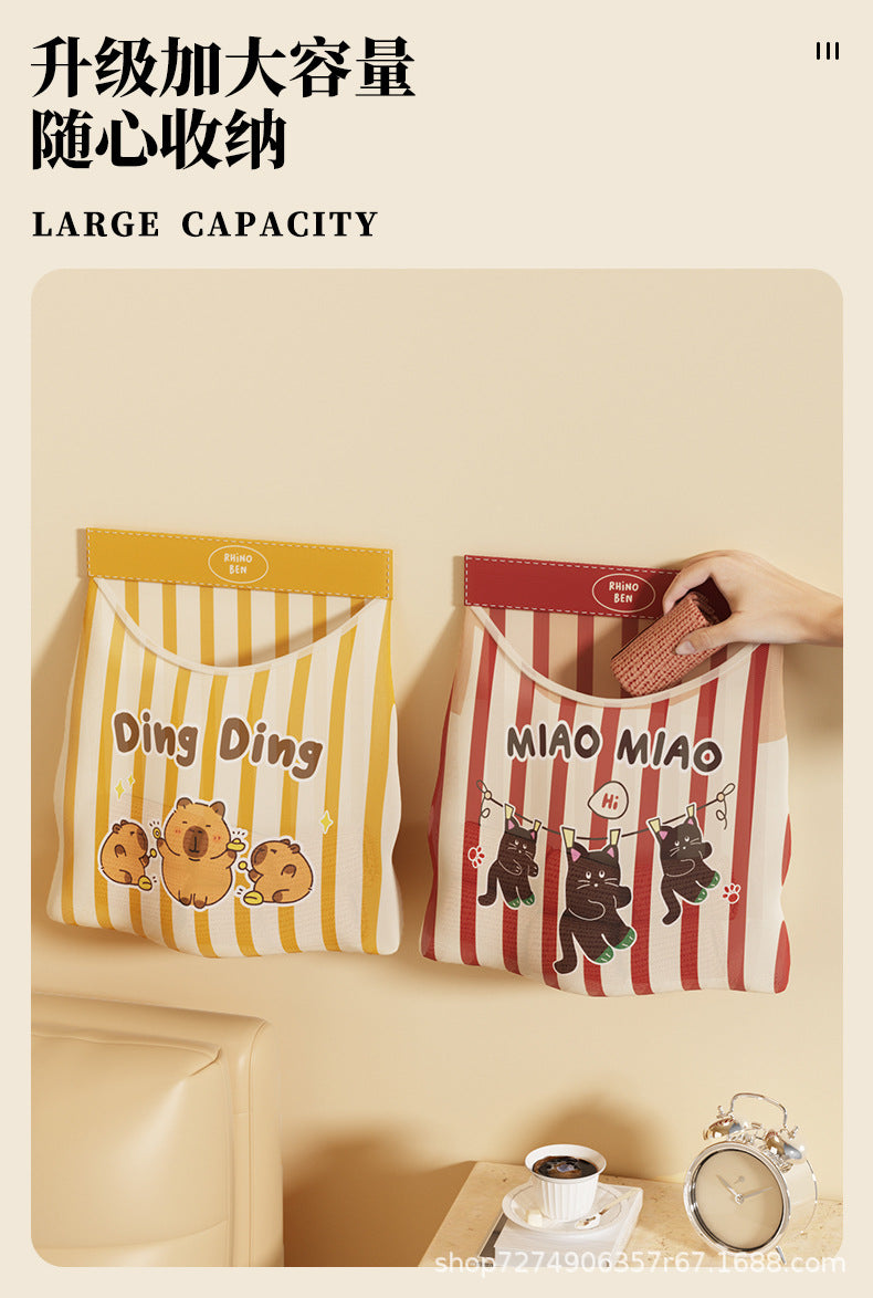 Magic Tape Sock Storage Bag Hanging Bag Door Back Storage Trash Bag Wall Hanging Miscellaneous Pocket Plastic Bag Storage Wall Hanging
