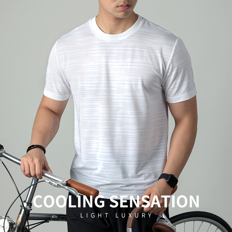 Ice Silk Cool Breathable Men's Short Sleeve t T-shirt2025New summer solid color sports fitness quick-dry short sleeve
