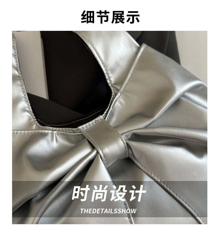 Korean Style Casual Underarm Women's Bag2025New Simple Bowknot Design Tote Bag Simple Handheld Shoulder Bag