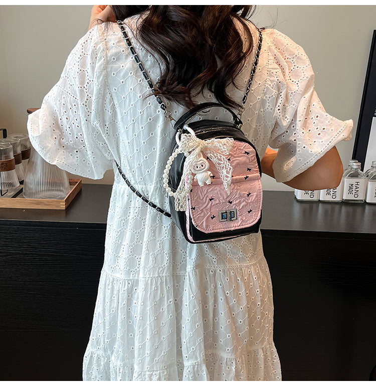 Foreign Trade Color-Block Niche Women's Backpack2025Spring and Summer New Mini Versatile Chain Super Popular Double Shoulder Small Bag