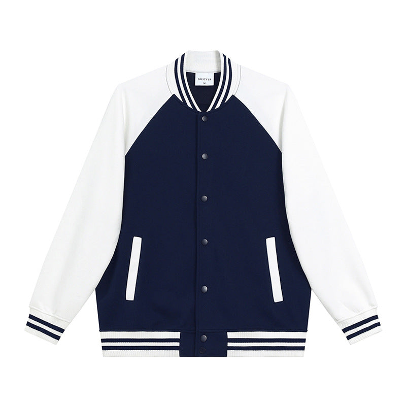380g Trendy American Style Raglan Baseball Jacket Custom Spring Autumn Unisex Color Block Cardigan Workwear with Printing logo
