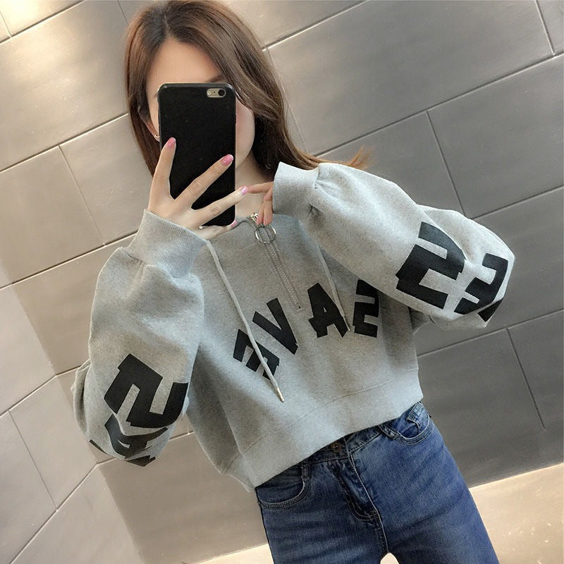 Half Zipper Hooded Short Petites Sweatshirt Women2025New Early Autumn Thin High-Waisted Stylish Streetwear Jacket Trend