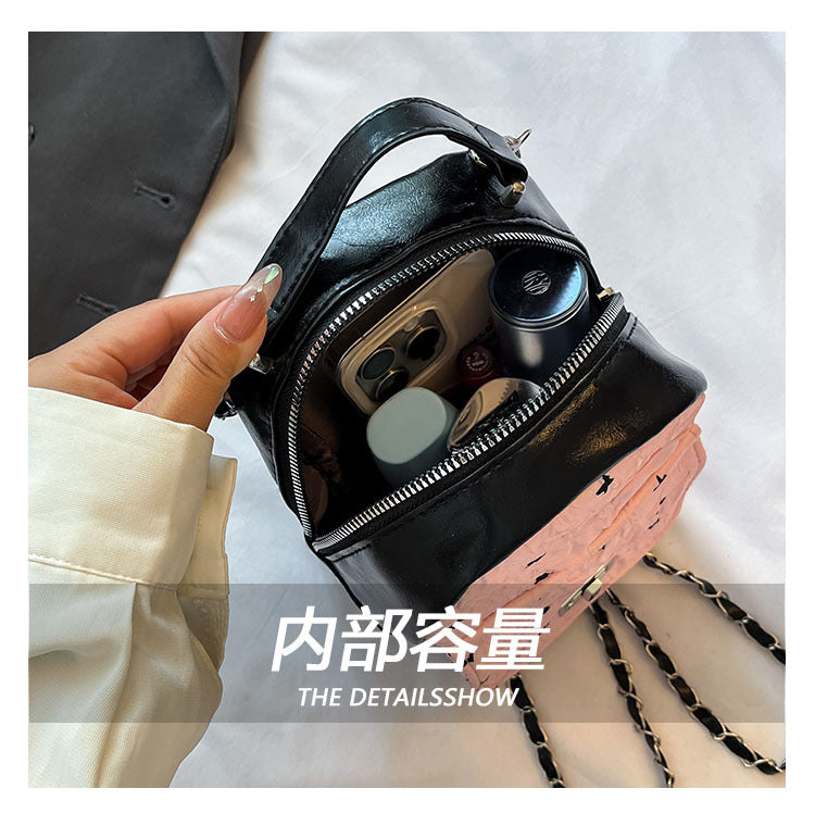 Foreign Trade Color-Block Niche Women's Backpack2025Spring and Summer New Mini Versatile Chain Super Popular Double Shoulder Small Bag