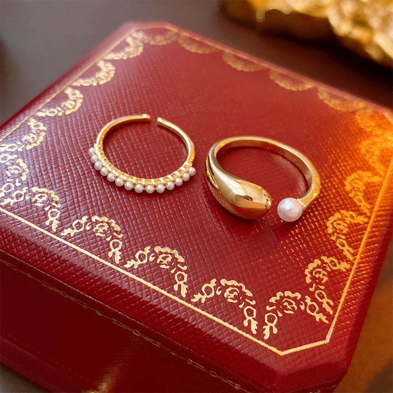 Real Gold Plated Baroque Pearl Tulip Flower Open Ring Korean Fresh Sweet Forest Style Light Luxury Jewelry