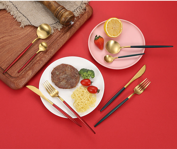 Cross-Border304Stainless Steel Portuguese Cutlery Set Knife Fork Spoon Round Handle Thick Western Cutlery Nordic Hotel Steak Knife