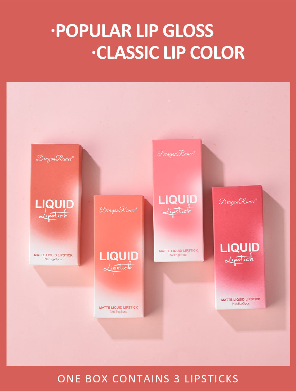 Cross-border Lip Gloss Set3Velvet Matte Lip Gloss Lipstick Orange Milk Tea Red Bean Paste Color Lip Gloss Wholesale