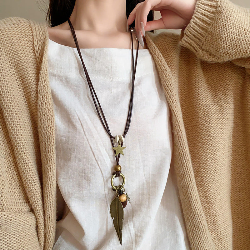 Vintage Distressed Starfish Metal Pendant Necklace Bohemian Ethnic Style Choker Collarbone Chain Vacation Style Necklace for Women