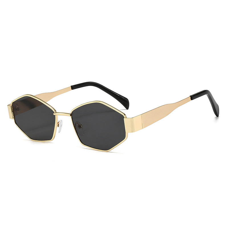 Cross-Border New Diamond-Shaped Glasses Arc de Triomphe Fashion Internet Celebrity Sunglasses Metal Small Frame Polygonal Sunshade Sunglasses