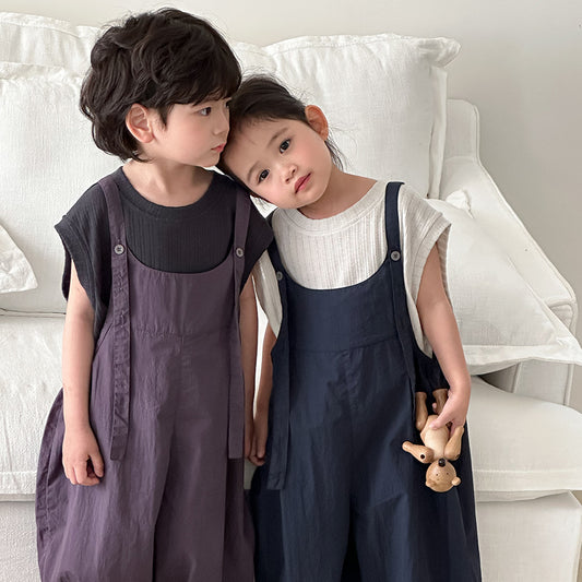 Jiaye Children's Products2025Children's Summer Thin Solid Color Cotton Overalls Boys and Girls Loose Stylish Lantern Pants
