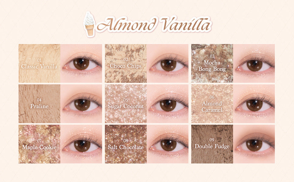 Capel Ice Cream Nine-Color Eyeshadow Palette Pearlescent Matte Rose Palette Under-eye Blush Oat Milk Tea Earth Pure Desire