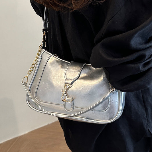 French Design Glossy Women2025Summer New Trendy Fashionable Elegant Single Shoulder Underarm Handbag for Women