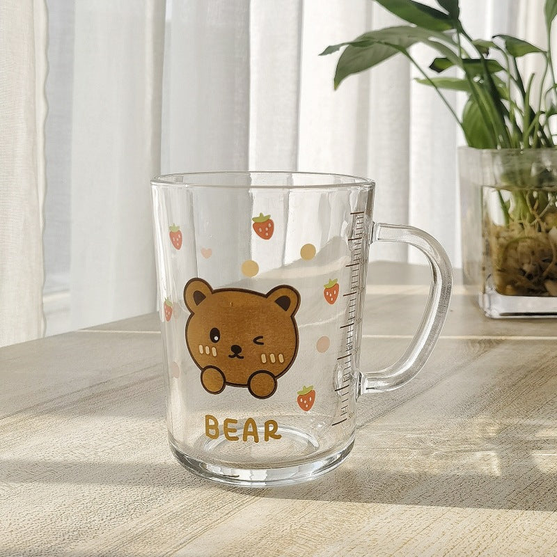ins Glass Cup with Straw Milk Breakfast Cup Cute Cartoon Graduated Cup with Lid Spoon Gift Customization logo