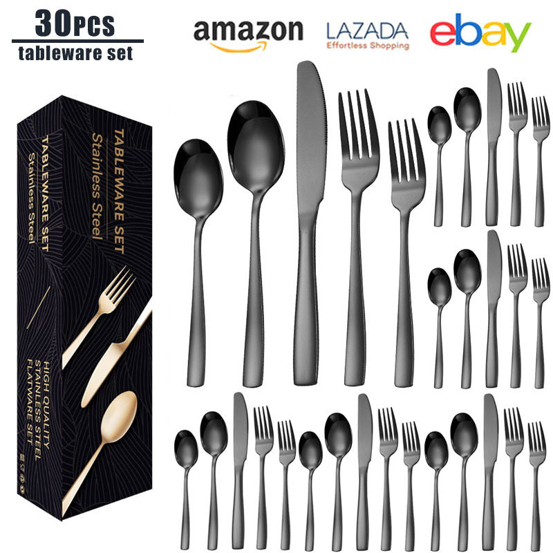 tatableware set Square Handle Stainless Steel Knife Fork Spoon Mail Order Box Color Box Set Titanium Coated Western Steak Knife Fork