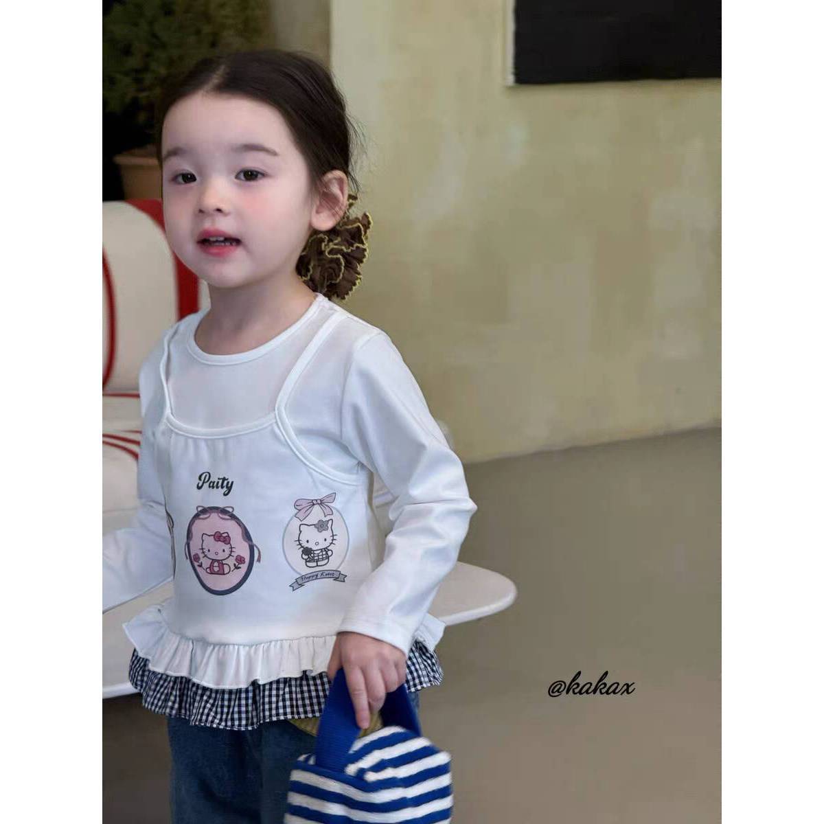 Sweet Little Girl Autumn Long Sleeve Outfit T New Korean Style Fashionable Baby Girl Fake Two-Piece Lace Base Shirt Top