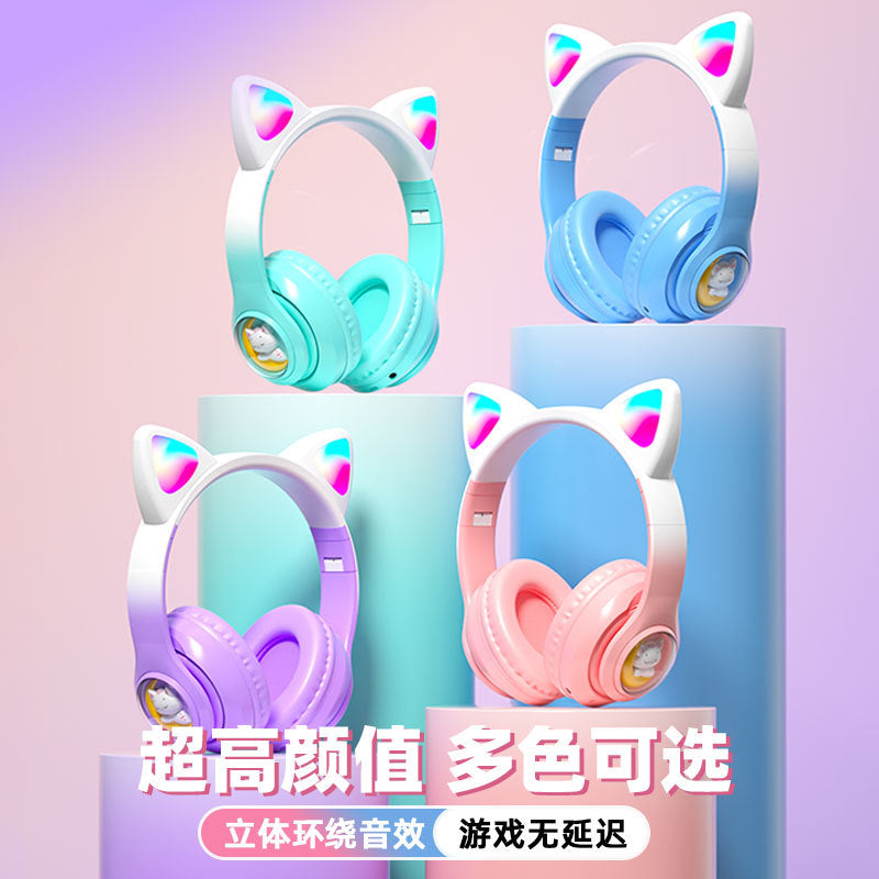 Space Capsule Cat Ear Bluetooth Headphones5.3Head-mounted Cute Glowing Cross-border Hot Item STN28S Ultra-long life battery
