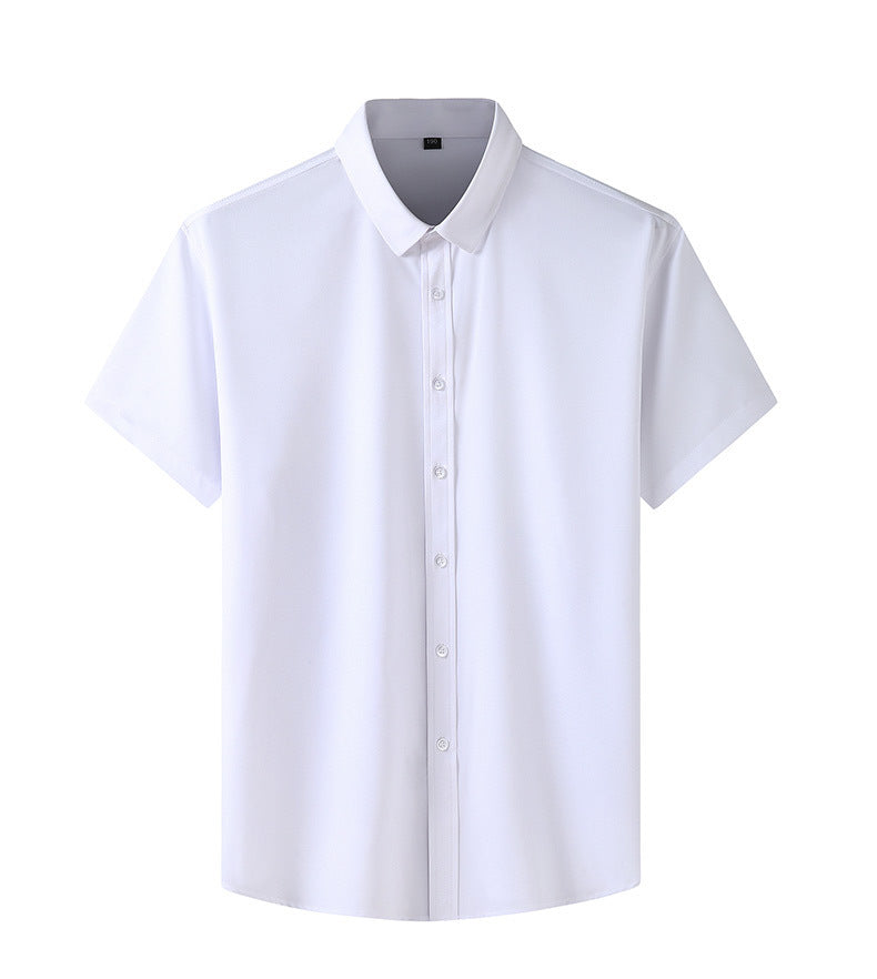 Plus Size Men's Clothing Fat Guy Summer Thin Short Sleeve Shirt Fat Brother Business Casual Loose Slightly Elastic Solid Color Professional Shirt