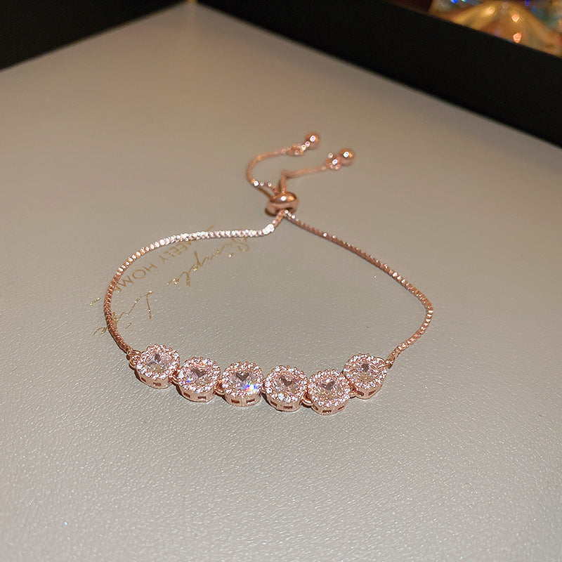 Xiaohongshu Same Style Hot-Selling Zircon Bracelet Light Luxury Niche Exquisite High-End Feel Adjustable Pull Jewelry for Women