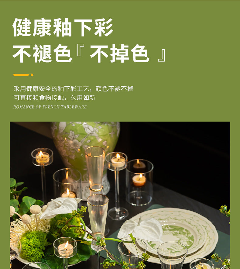 Lily of the Valley Bowl and Plate Set Household Ceramic Tableware Set Pastoral Style High-Value Underglaze Color Vegetable Plate Soup Plate Bowl and Chopsticks