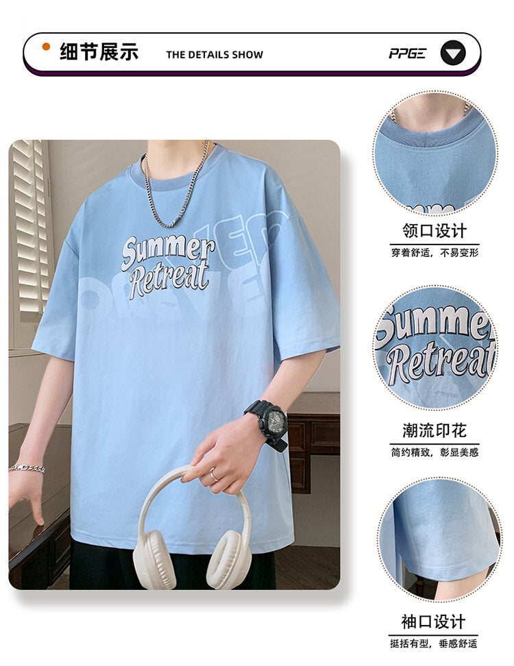 2025Summer new gradient color short sleeves t Men's Cool Loose Half Sleeve Shirt T Trendy Brand Crew Neck Casual T-Shirt