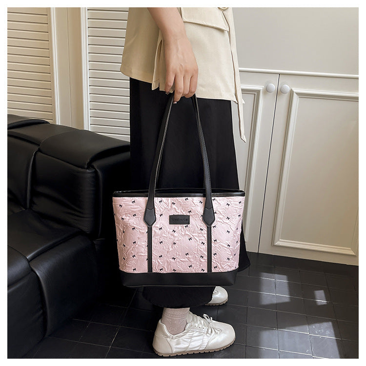 Class Commuting Tote Bag Large Capacity Heart Summer Stylish2025New style casual bowknot single shoulder underarm bag