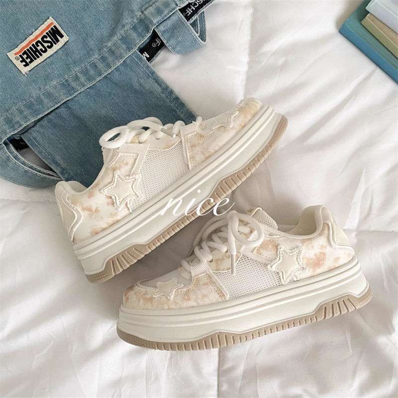 Star Breathable Mesh White Shoes for Women2025Summer New Bread Shoes Niche Versatile Casual Sports Sneakers
