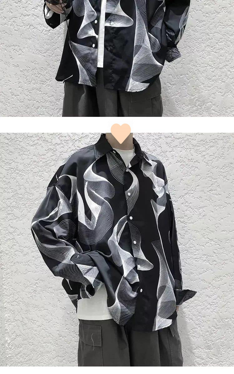 Autumn Hong Kong Style Cool Long Sleeve Shirt for Men Dark Style Design Top Youth Casual Loose Shirt