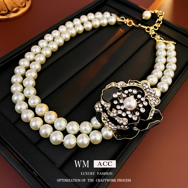 Medieval vintage Light Luxury Necklace Palace Style Heavy Craft Inlaid Diamond Water Drop Collarbone Chain High-end Vintage Necklace for Women