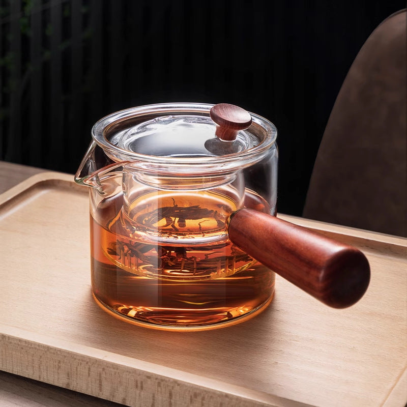 High Temperature Resistant Glass Filter Teapot Health Pot Side Wooden Handle Anti-scalding Teapot Tea Maker Flower Teapot Tea Set