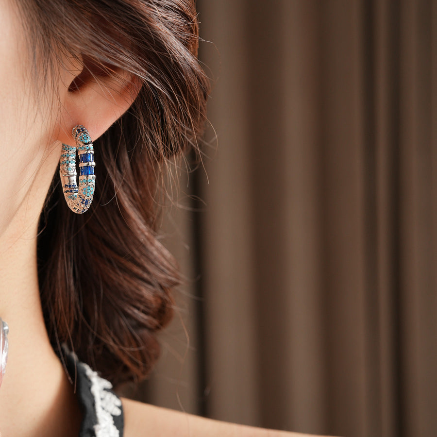 Medieval vintage Light Luxury Earrings Versatile Palace Style Zircon Round Ear Clips Niche High-end Fashion Earrings