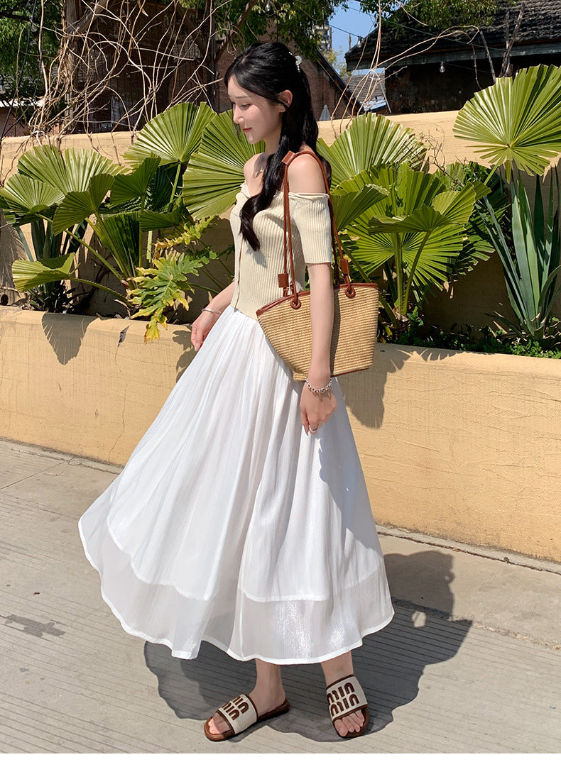 High-end Flowing Sheer Skirt for Women in Summer2025New Style Glassy Sheer Large Hem Mid-Length Draped a Women's pleated skirt