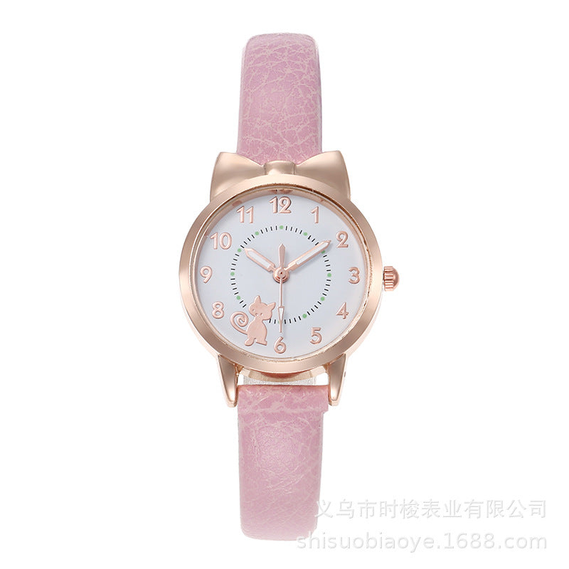 Cross-Border Hot-Selling Children's Watch for Girls with Cute Bowknot, Digital Kitten Design, Student Watch, In Stock for Wholesale