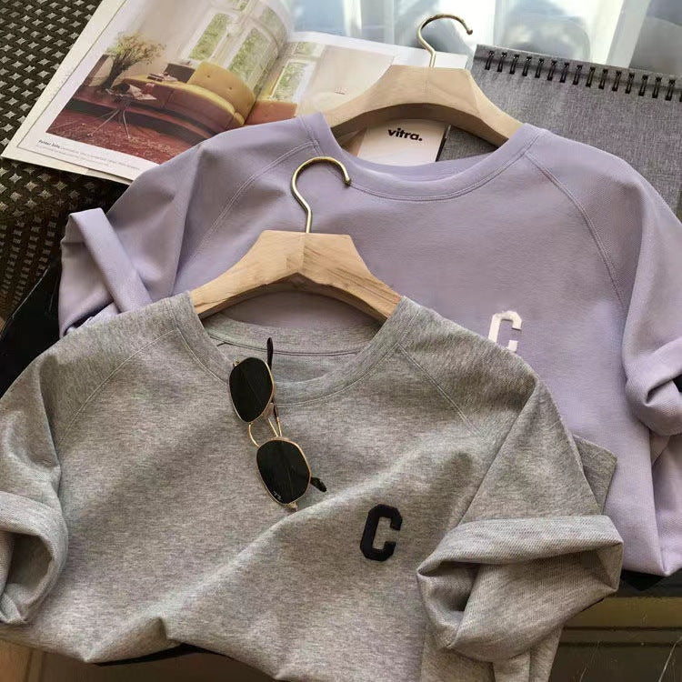 Original quality Amazon Korean style women's summer loose short sleeve T T-shirt shorts sports embroidered letter casual set