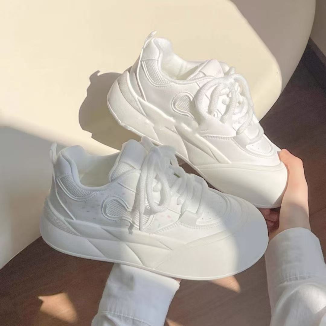 Women's Thick-Soled Height-Increasing White Sneakers2025New Autumn Milk fufu Shoes Casual Sports Sneakers Big Toe Loafers