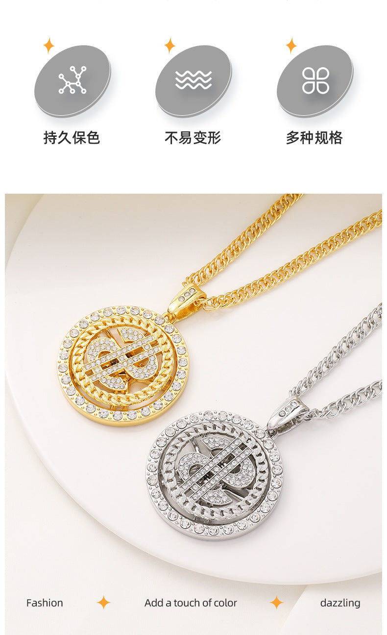 Factory Direct Supply Exquisite Fashion Necklace Imitation Dollar Sign Diamond-Encrusted Jewelry Pendant In Stock Wholesale Luxury